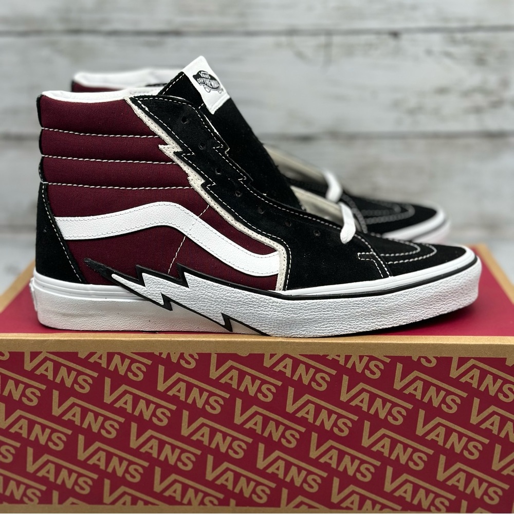 Vans Sk8-HI Bolt Suede Maroon Black White Men’s Sneakers New